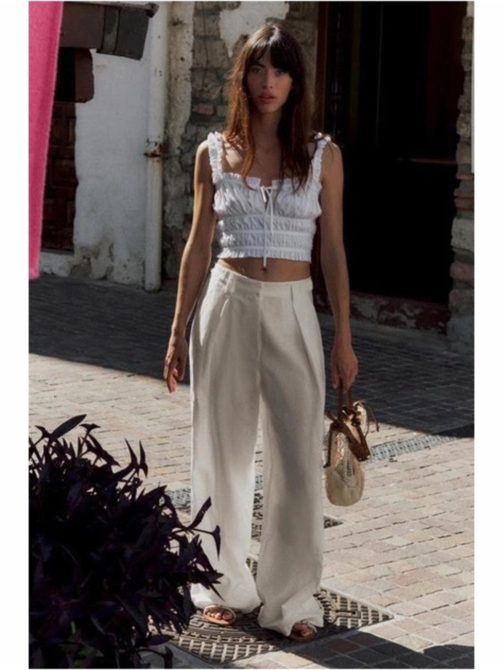NWT! Zara Mid-Ecru Full Length Pleated Relaxed High-Waist Cream Trousers size S